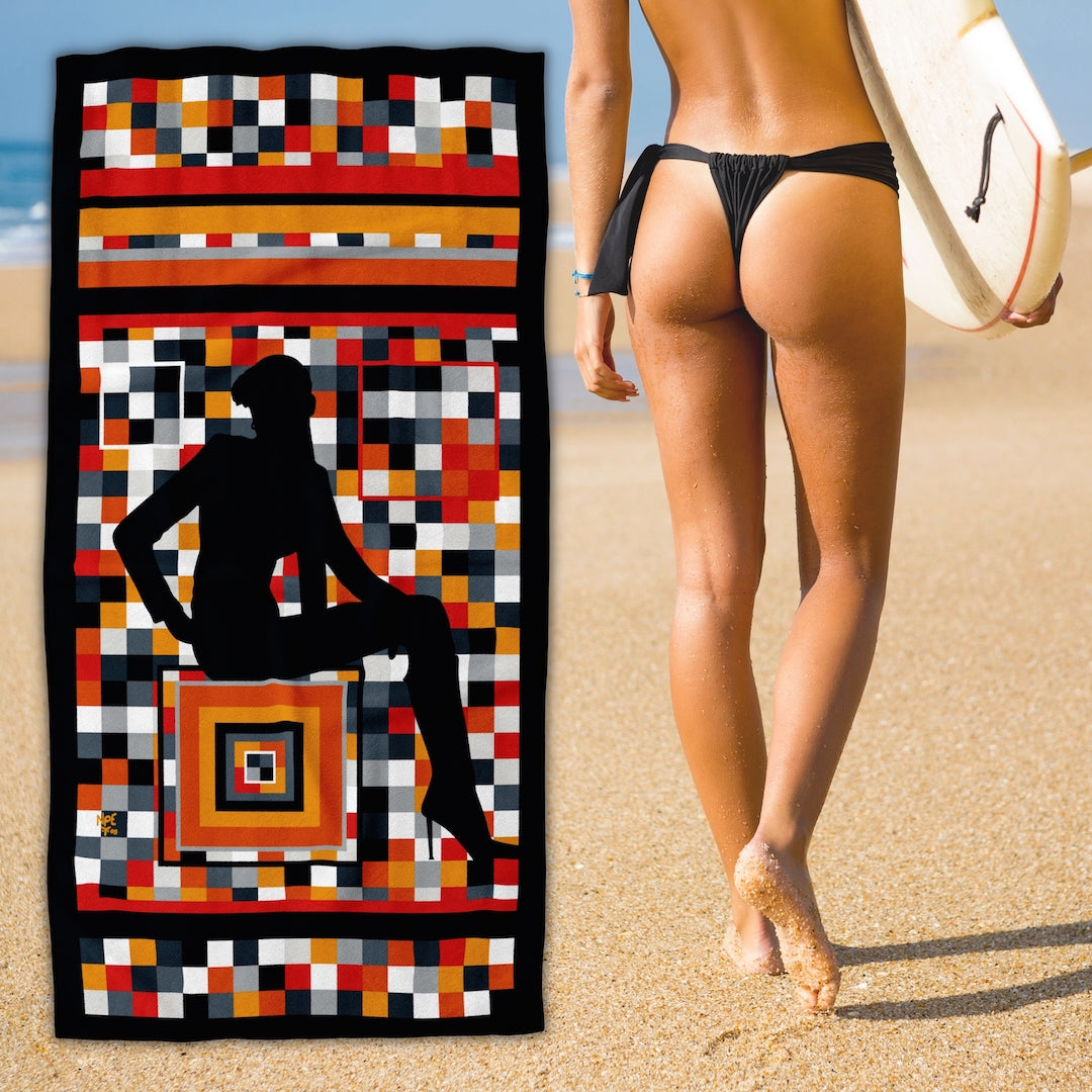 Surfer Girl with an Erotic Pop Art Beach Towel | ILLUSIONS Design by Anita Nevar &amp; Ravenged.